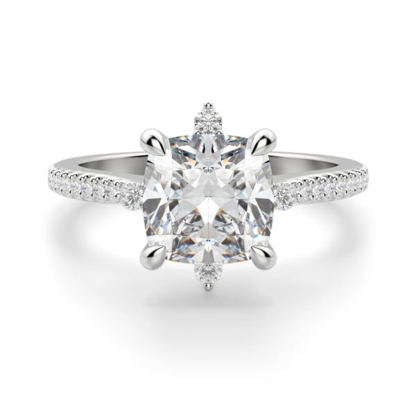 Compass Accented Cushion Cut Engagement Ring, Default, 14K White Gold,