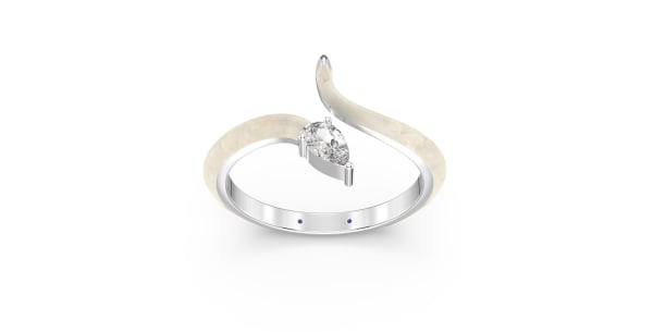Contemperory Bypass Ring in Sterling Silver with Pearl White Ceramic and Pear Shaped Lab Grown Diamond, Default, 