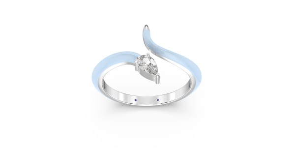Contemperory Bypass Ring in Sterling Silver with light Blue Ceramic and Pear Shaped Lab Grown Diamond, Default, 