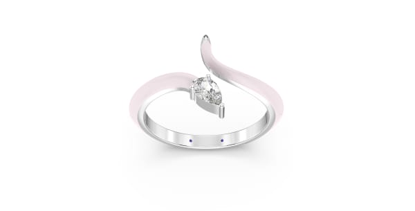 Contemperory Bypass Ring in Sterling Silver with light Pink Ceramic and Pear Shaped Lab Grown Diamond, Default,
