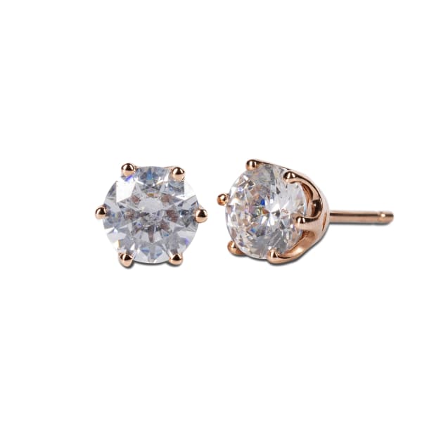 Crown Set, Tension Back Earrings With 1.00 Tcw Round Centers DEW, 14K Rose Gold, Nexus Diamond Alternative, Hover,