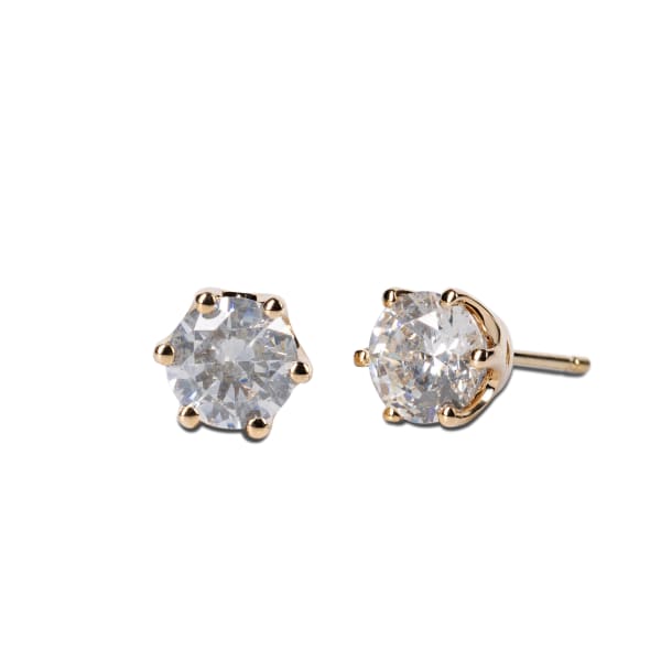 Crown Set, Tension Back Earrings With 1.50 Round Centers DEW, 14K Yellow Gold, Nexus Diamond Alternative, Hover,