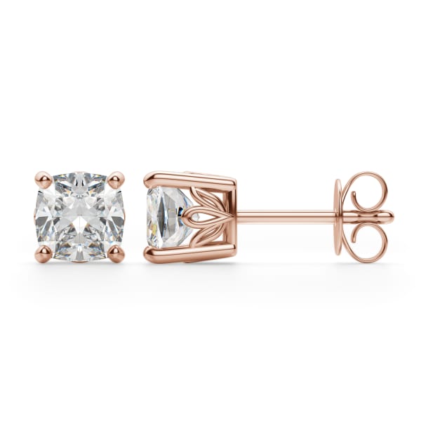 Filigree Set Tension Back Stud Earrings With 1.50 Cttw Cushion Centers 14K Rose Gold Nexus Diamond Alternative, Hover, 