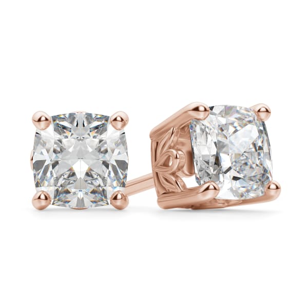 Filigree Set Tension Back Stud Earrings With 1.50 Cttw Cushion Centers 14K Rose Gold Nexus Diamond Alternative, Default, 