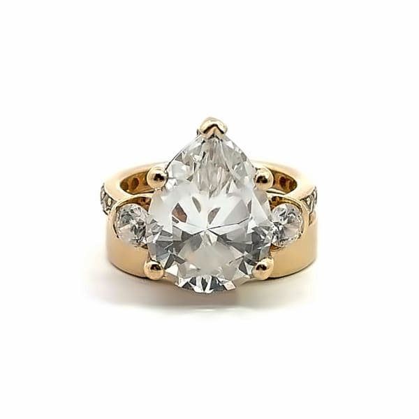 Custom Three Stone Accented Engagement Set With 7.36 Ct Pear Center Ring Size 5.5 14K Yellow Gold Neuxs Diamond Alternative, Default,