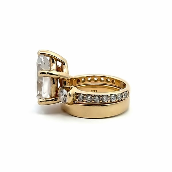Custom Three Stone Accented Engagement Set With 7.36 Ct Pear Center Ring Size 5.5 14K Yellow Gold Neuxs Diamond Alternative, Hover,