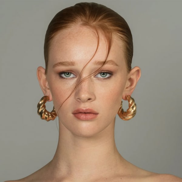The Lucca Thick Croissant Twist Hoops Earrings, Hover, 