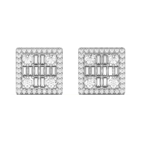 Men's Square Stud Earrings, Default, 14K White Gold,