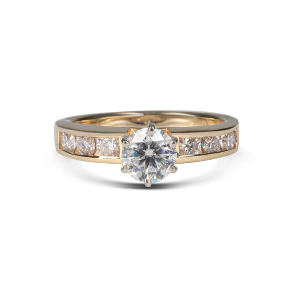 Diamond Diva Engagement Ring With 1.00 ct Round Center DEW Ring Size 7.5-9 14K Yellow Gold Moissanite, Default,