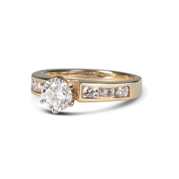 Diamond Diva Engagement Ring With 1.00 ct Round Center DEW Ring Size 7.5-9 14K Yellow Gold Moissanite, Hover,