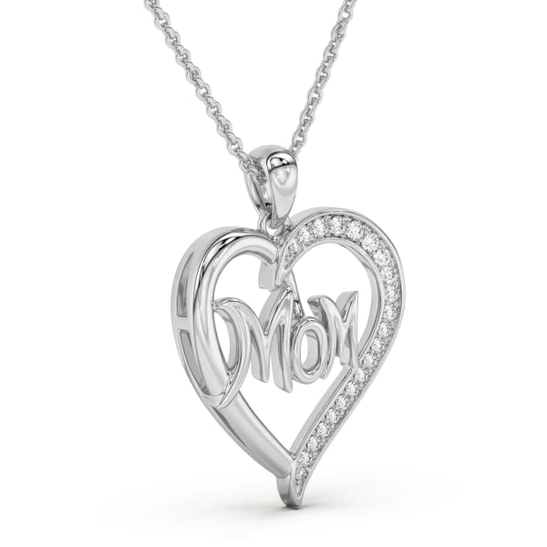Mom Heart Necklace Pendant in Cursive Font set in 14K Gold, Hover, 14K White Gold,