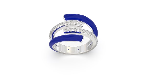 Double Bypass Ring in Sterling Silver with Two Rows of Drak Blue Ceramic and Two Rows of Lab Grown Diamonds, Default, 