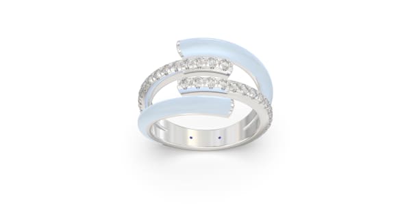 Double Bypass Ring in Sterling Silver with Two Rows of Light Blue Ceramic and Two Rows of Lab Grown Diamonds, Default, 