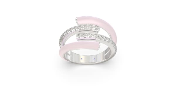 Double Bypass Ring in Sterling Silver with Two Rows of Light Pink Ceramic and Two Rows of Lab Grown Diamonds, Default, 
