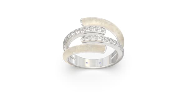 Double Bypass Ring in Sterling Silver with Two Rows of Pearl White Ceramic and Two Rows of Lab Grown Diamonds, Default, 