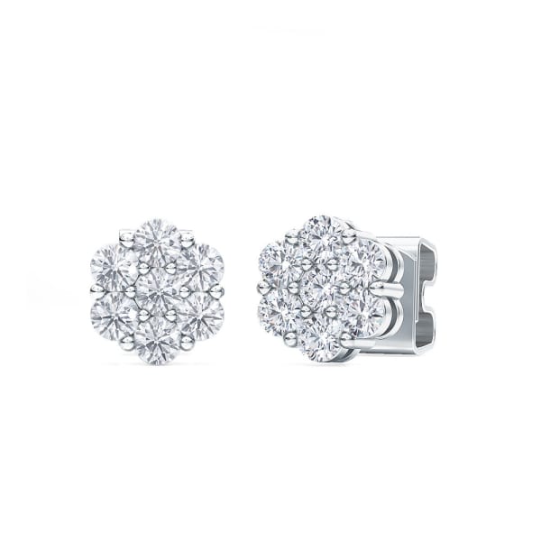 7 Stone Cluster Earrings, 1.00 Tcw, 10K White Gold, Lab Grown Diamond, Default,