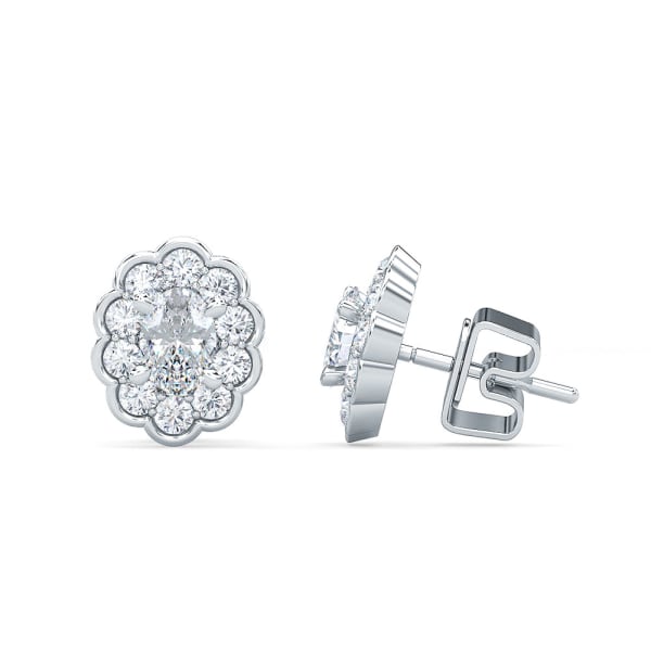 Flower Cluster Earrings With 1/2 Tcw Oval Centers, 14K White Gold, Lab Grown Diamond, Default, 14K White Gold,