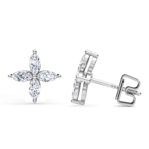 Marquise Shape Flower Earrings, 1 Tcw, 14K White Gold, Lab Grown Diamond, Hover, 14K White Gold,