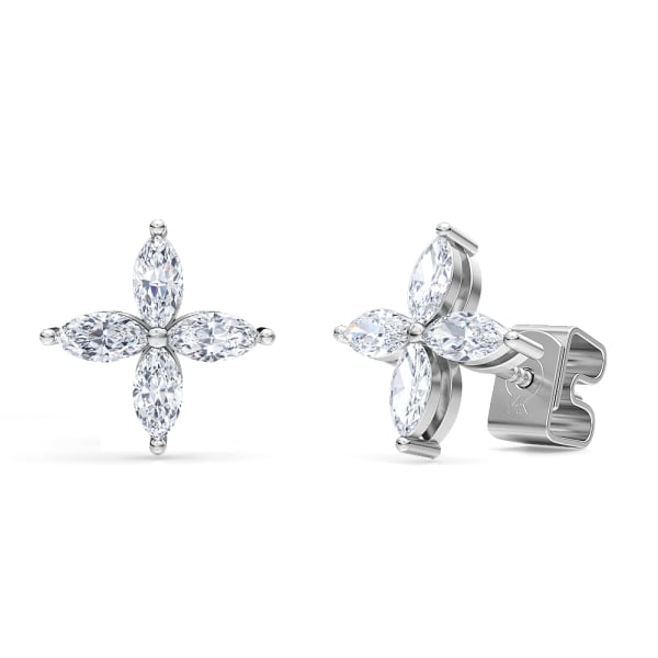 Marquise Shape Flower Earrings, 1 Tcw, 14K White Gold, Lab Grown Diamond, Default, 14K White Gold,