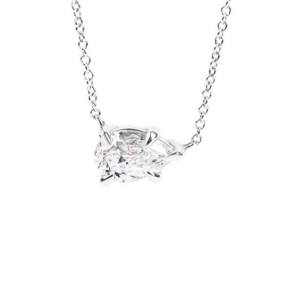 East-West Necklace With 1.00 ct Pear Center DEW, 14K White Gold, Nexus Diamond Alternative, Default,