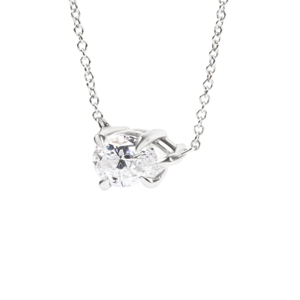 East-West Necklace With 1.00 ct Pear Center DEW, 14K White Gold, Nexus Diamond Alternative, Hover,