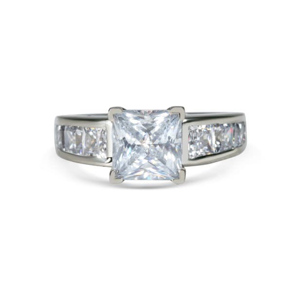 Escada Engagement Ring With 2.00 ct Princess Center DEW, Ring Size 5.5, 14K White Gold, Nexus Diamond Alternative, Default,