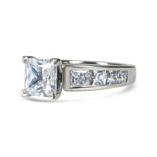 Escada Engagement Ring With 2.00 ct Princess Center DEW, Ring Size 5.5, 14K White Gold, Nexus Diamond Alternative, Hover,