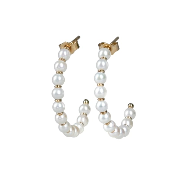 Bold Pearl Hoop Earrings 14K Yellow Gold, Hover,