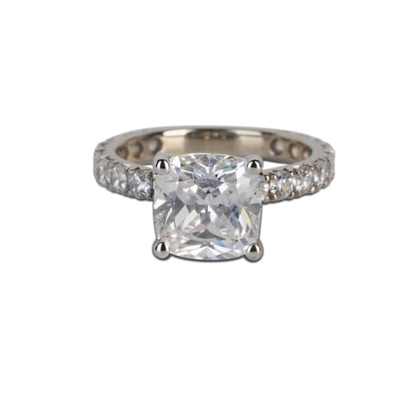 Gwyneth Engagement Ring With 4.00 Cushion Center DEW, Ring Size 6.5-7, 14K White Gold, Nexus Diamond Alternative, Default, 
