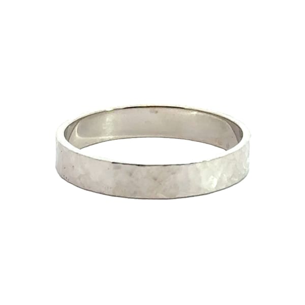 Hammered Flat Wedding Band 4 MM Ring Size 11 14K White Gold, Default, Hover,
