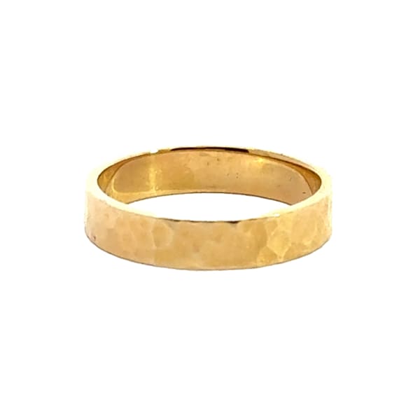 Hammered Flat Wedding Band 4 MM Ring Size 7.5 14K Yellow Gold, Default, Hover,