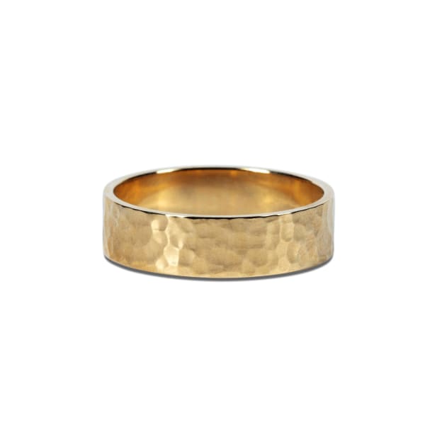 Hammered Flat Wedding Band, 6MM, Ring Size 9.5, 14K Yellow Gold, Default, Hover,