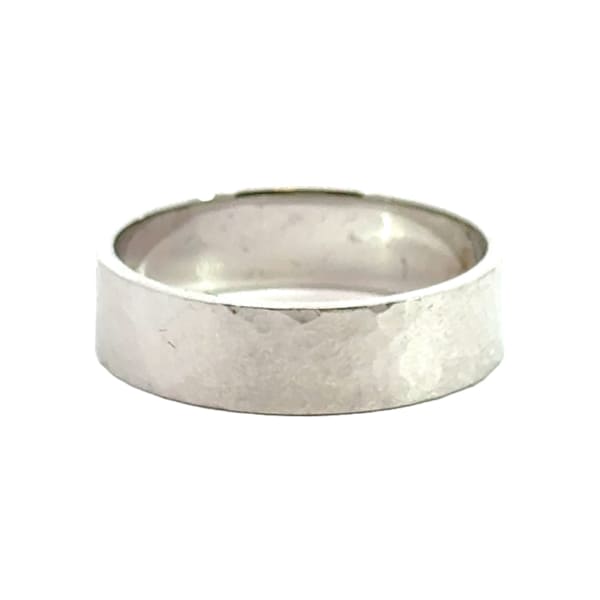 Hammered Flat Wedding Band 6 MM Ring Size 11 14K White Gold, Default, Hover,