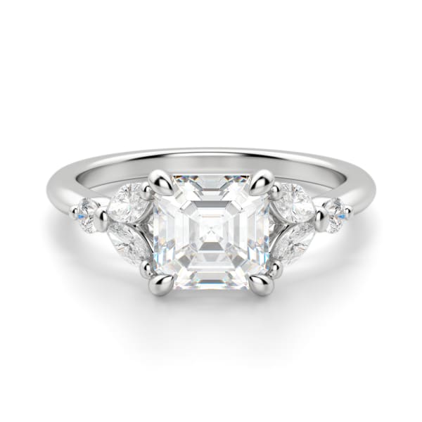 Haven Engagement Ring With 2.00 Ct Asscher Center DEW Ring Size 7.5 14K White Gold Moissanite , Default,