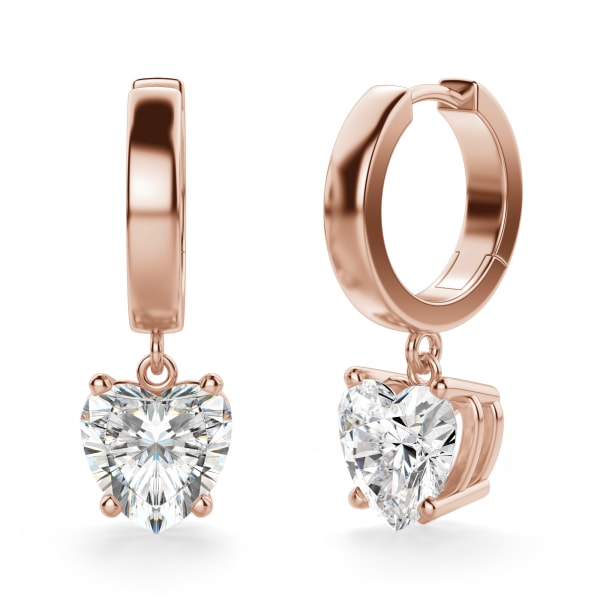 Solitaire Drop Earrings With 3.00 Cttw Heart Centers DEW 14K Rose Gold Nexus Diamond Alternative, Hover, 14K Rose Gold,