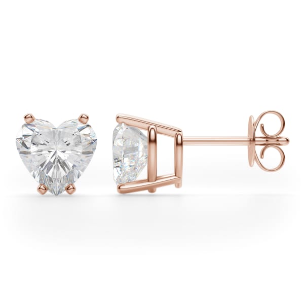 Basket Set Tension Back Stud Earrings With 1.00 Cttw Heart Centers DEW 14K Rose Gold Moissanite, Hover, 