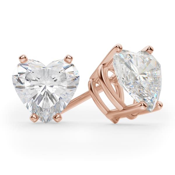 Basket Set Tension Back Stud Earrings With 1.00 Cttw Heart Centers DEW 14K Rose Gold Moissanite, Default, 