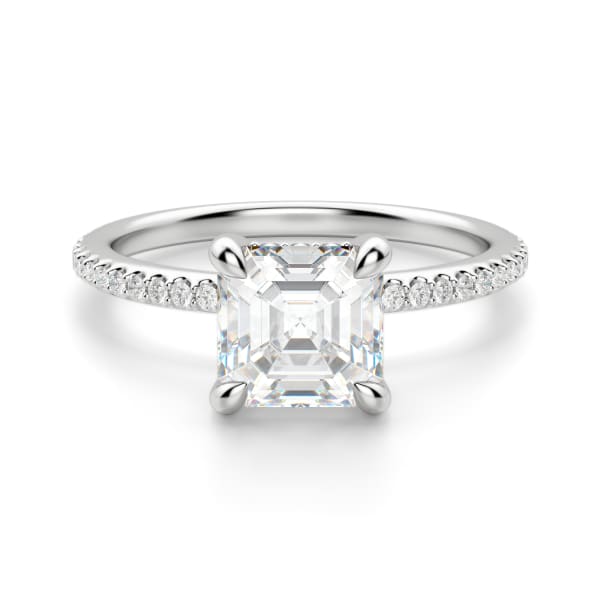Hidden Halo Accented Asscher Cut Engagement Ring, Default, 14K White Gold, Platinum