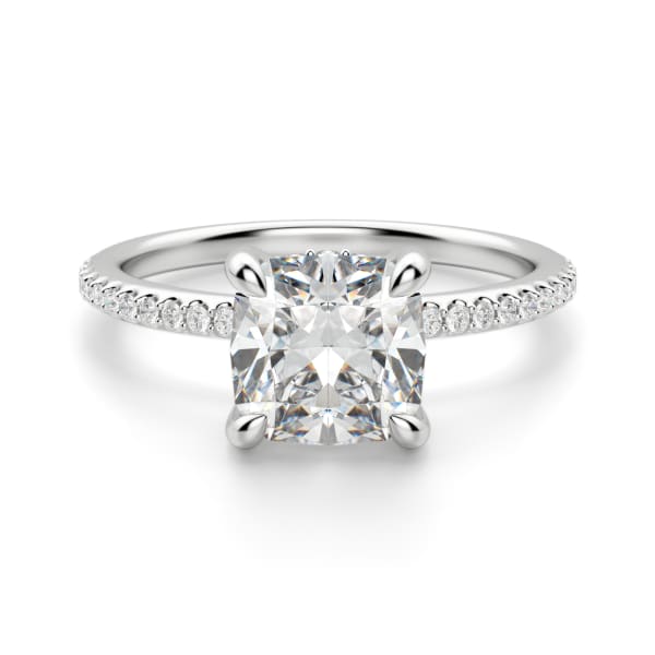 Hidden Halo Accented Cushion Cut Engagement Ring, Default, 14K White Gold, Platinum