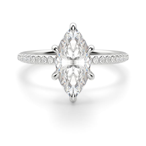 Hidden Halo Accented Marquise Cut Engagement Ring, Default, 14K White Gold, Platinum