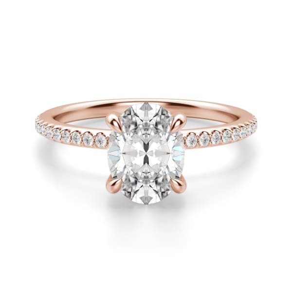 Hidden Halo Accented Oval Cut Engagement Ring, Default, 14K Rose Gold,