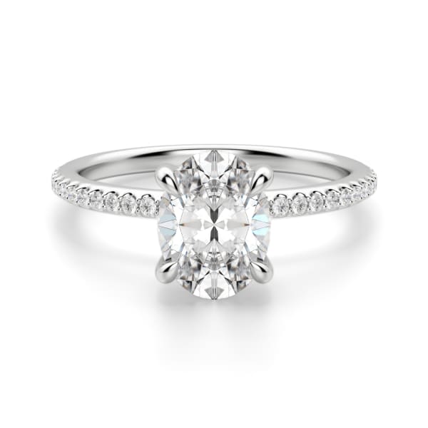 Hidden Halo Accented Oval Cut Engagement Ring, Default, 14K White Gold, Platinum