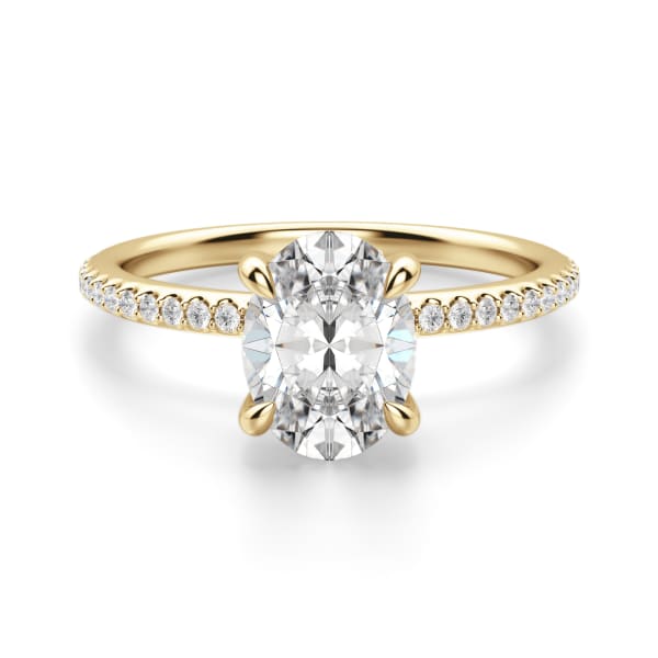 Hidden Halo Accented Oval Cut Engagement Ring, Default, 14K Yellow Gold,