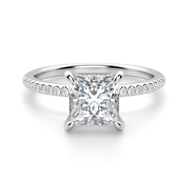 Hidden Halo Accented Princess Cut Engagement Ring, Default, 14K White Gold, Platinum