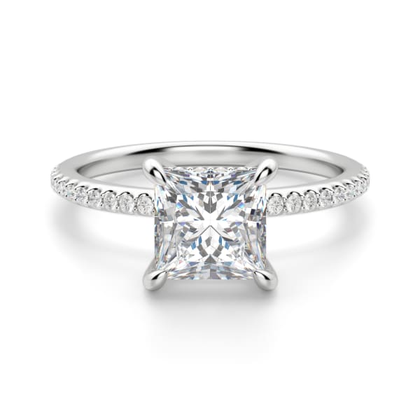 Hidden Halo Accented Engagement Ring With 1.00 ct Princess Center DEW Ring Size 5.5-7.5 14K White Gold Nexus Diamond Alternative, Default, 14K White Gold,