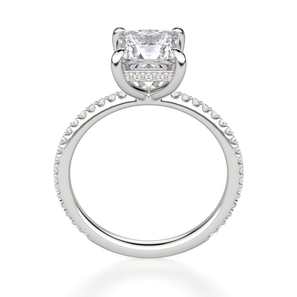 Hidden Halo Accented Princess Cut Engagement Ring, Hover, 14K White Gold, Platinum