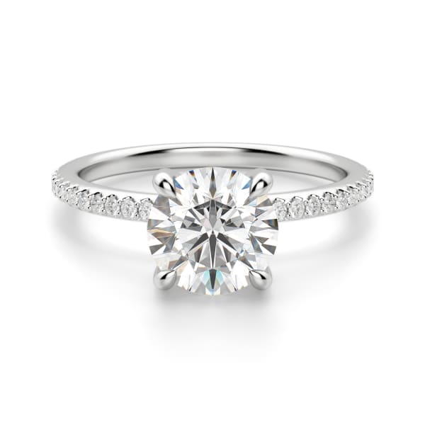 Hidden Halo Accented Round Cut Engagement Ring, Default, 14K White Gold, Platinum