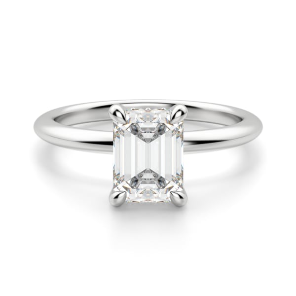 Hidden Halo Classic Emerald Cut Engagement Ring, Default, 14K White Gold, Platinum