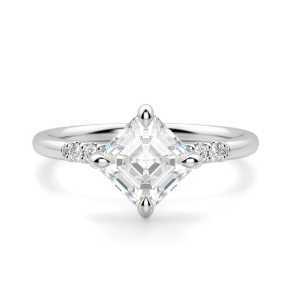 Kite Set Accented Asscher Cut Engagement Ring, Default, 14K White Gold, Platinum