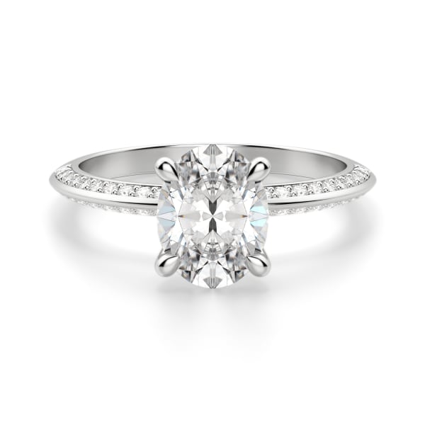 Knife-Edge Accented Oval Cut Engagement Ring, Default, 14K White Gold, Platinum